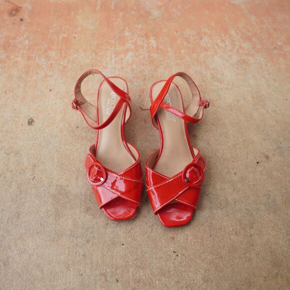 Aerosoles Hornet Red Patent Wedge Sandals Size 8 Ankle Strap Buckle Comfort - Picture 2 of 8